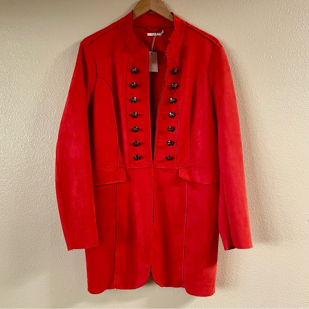 LUXE MODA Red Faux Suede Jacket | Size Medium